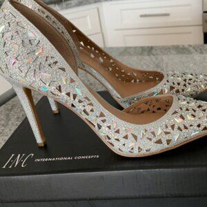 Brand New INC silver beaded Kenjay D'Orsay cutout sexy heels shoes 9.5